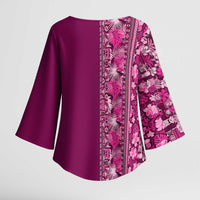 Hawaiian Tribal Elements Hibiscus Kimono Sleeve Blouse Pink Pattern LT9 - Polynesian Pride