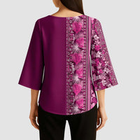 Hawaiian Tribal Elements Hibiscus Kimono Sleeve Blouse Pink Pattern LT9 - Polynesian Pride