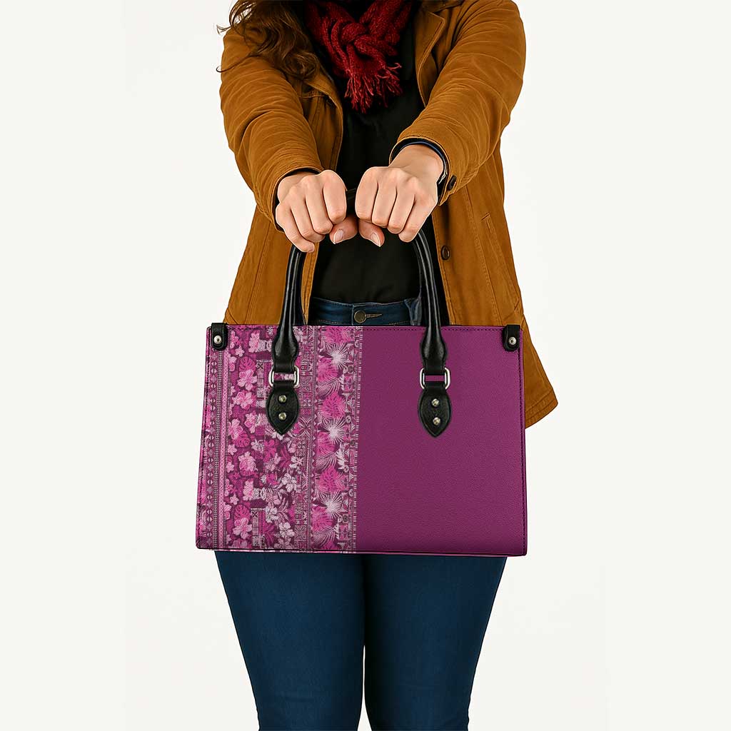 Hawaiian Tribal Elements Hibiscus Leather Bag Pink Pattern LT9 - Polynesian Pride