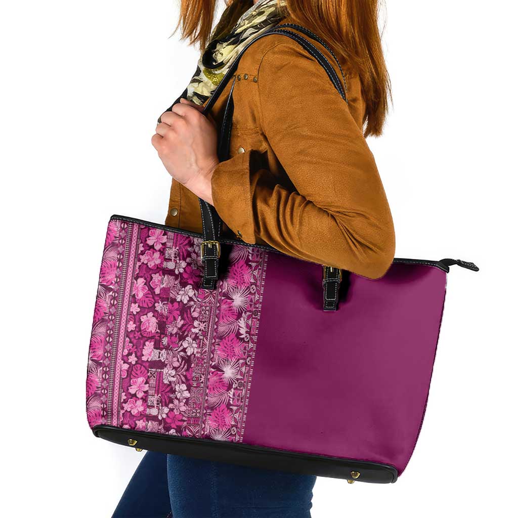 Hawaiian Tribal Elements Hibiscus Leather Tote Bag Pink Pattern LT9 Pink - Polynesian Pride