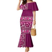 Hawaiian Tribal Elements Hibiscus Mermaid Dress Pink Pattern LT9 Women Pink - Polynesian Pride