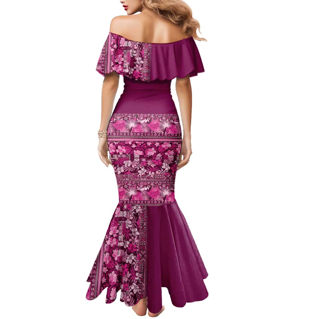 Hawaiian Tribal Elements Hibiscus Mermaid Dress Pink Pattern LT9 - Polynesian Pride