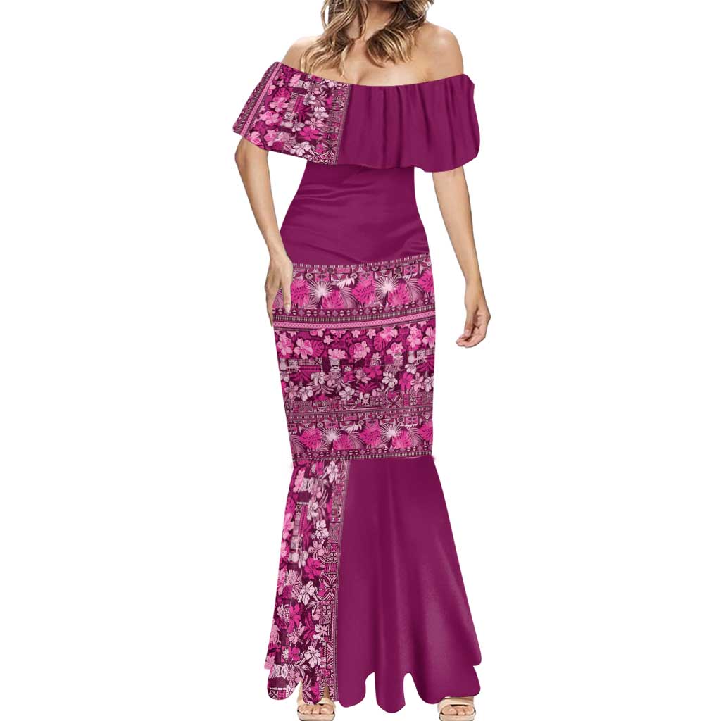 Hawaiian Tribal Elements Hibiscus Mermaid Dress Pink Pattern LT9 - Polynesian Pride
