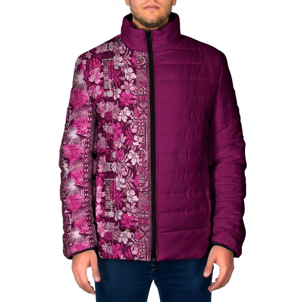 Hawaiian Tribal Elements Hibiscus Padded Jacket Pink Pattern LT9 Men Pink - Polynesian Pride