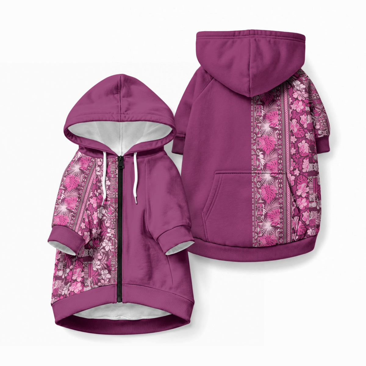 Hawaiian Tribal Elements Hibiscus Pet Hoodie Pink Pattern LT9 Zip-up Pink - Polynesian Pride