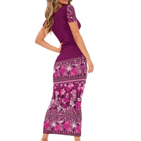 Hawaiian Tribal Elements Hibiscus Short Sleeve Bodycon Dress Pink Pattern LT9 - Polynesian Pride