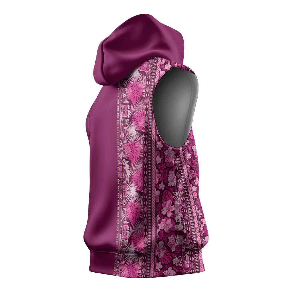 Hawaiian Tribal Elements Hibiscus Sleeveless Hoodie Pink Pattern LT9 - Polynesian Pride