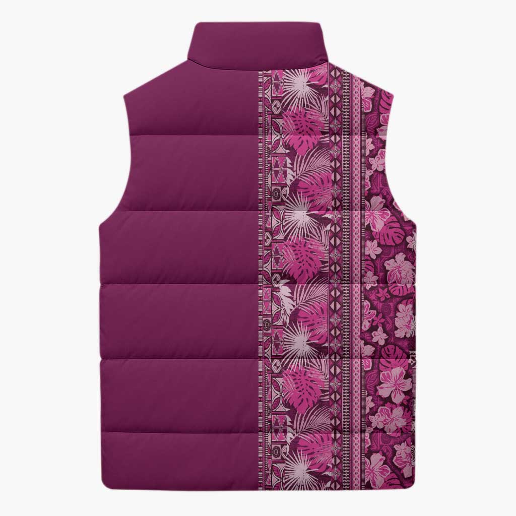 Hawaiian Tribal Elements Hibiscus Sleeveless Puffer Jacket Pink Pattern LT9 - Polynesian Pride