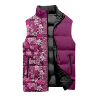 Hawaiian Tribal Elements Hibiscus Sleeveless Puffer Jacket Pink Pattern LT9 - Polynesian Pride