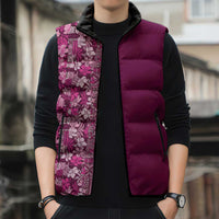 Hawaiian Tribal Elements Hibiscus Sleeveless Puffer Jacket Pink Pattern LT9 - Polynesian Pride