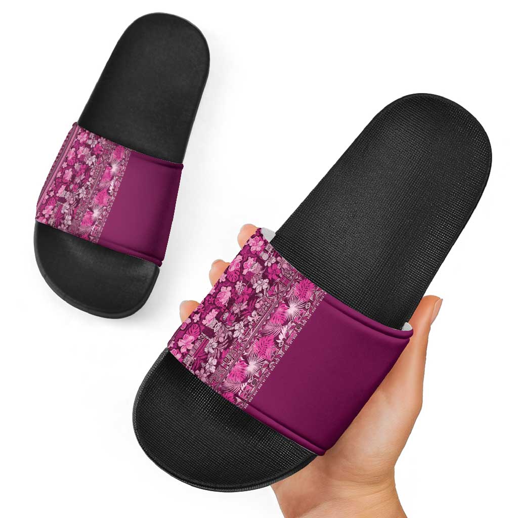 Hawaiian Tribal Elements Hibiscus Slide Sandals Pink Pattern LT9 - Polynesian Pride