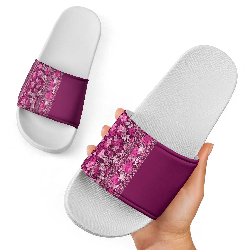 Hawaiian Tribal Elements Hibiscus Slide Sandals Pink Pattern LT9 - Polynesian Pride