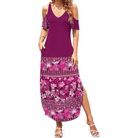 Hawaiian Tribal Elements Hibiscus Summer Maxi Dress Pink Pattern LT9 Women Pink - Polynesian Pride