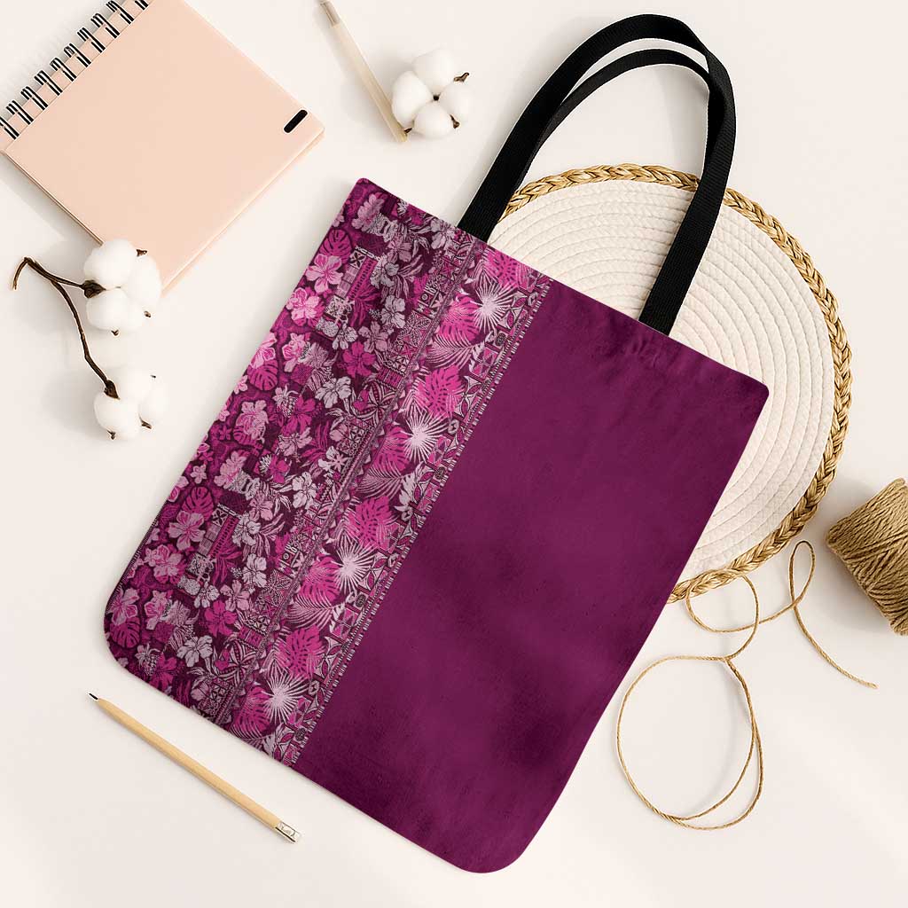 Hawaiian Tribal Elements Hibiscus Tote Bag Pink Pattern LT9 Black Strap One Size Pink - Polynesian Pride