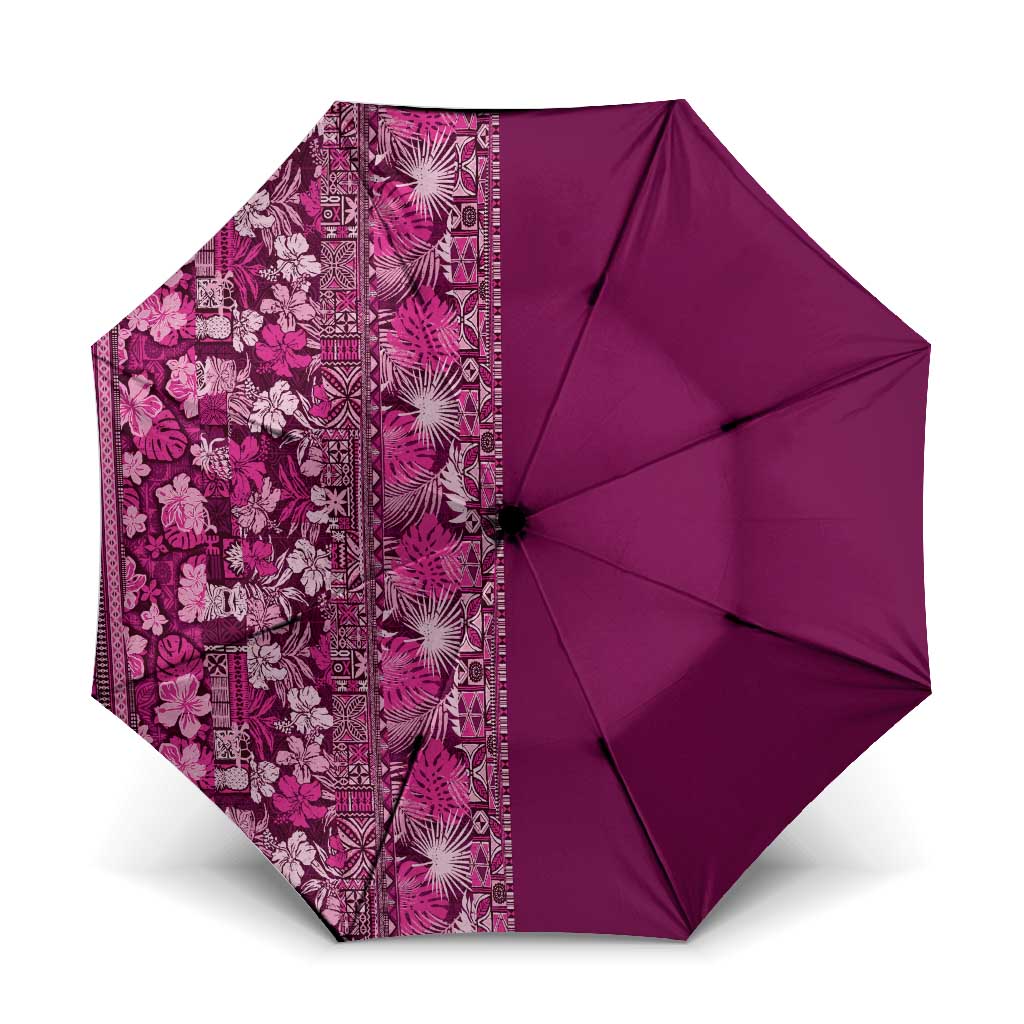 Hawaiian Tribal Elements Hibiscus Umbrella Pink Pattern LT9 One Size Folded 11.42 inch Opened Diameter 37.4 inch Pink - Polynesian Pride
