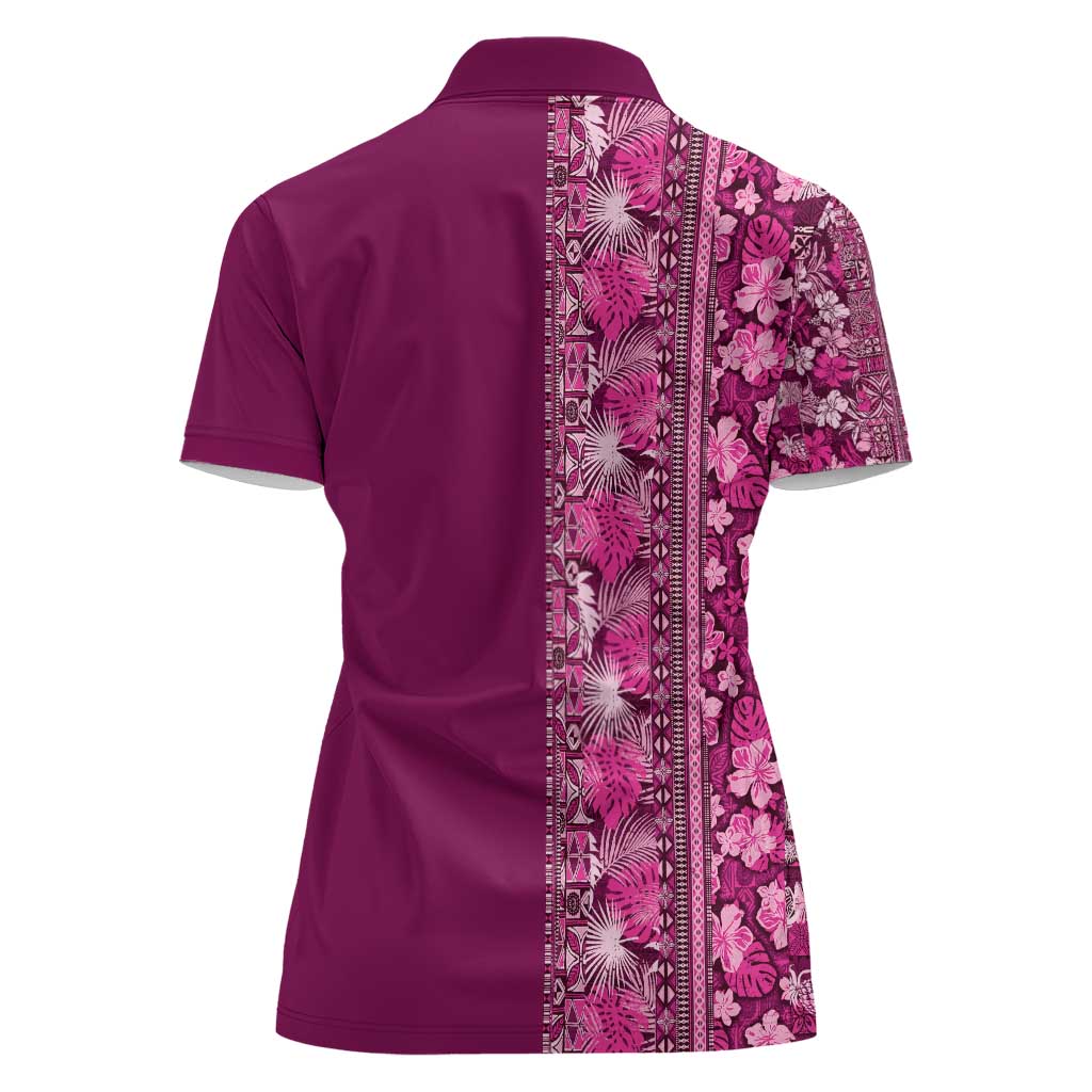 Hawaiian Tribal Elements Hibiscus Women Polo Shirt Pink Pattern LT9 - Polynesian Pride