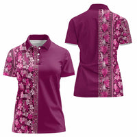 Hawaiian Tribal Elements Hibiscus Women Polo Shirt Pink Pattern LT9 - Polynesian Pride