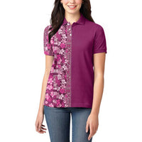 Hawaiian Tribal Elements Hibiscus Women Polo Shirt Pink Pattern LT9 - Polynesian Pride