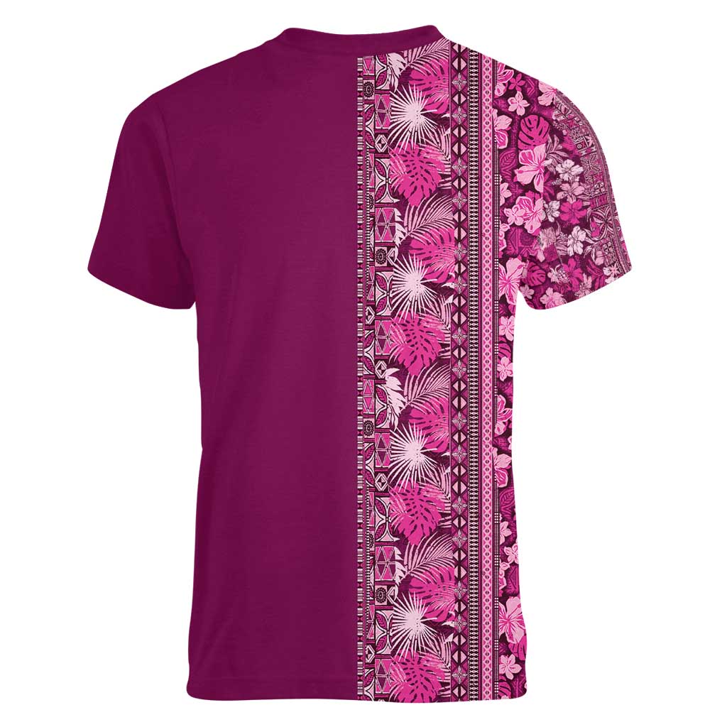Hawaiian Tribal Elements Hibiscus Women V-Neck T-Shirt Pink Pattern LT9 - Polynesian Pride
