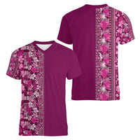 Hawaiian Tribal Elements Hibiscus Women V-Neck T-Shirt Pink Pattern LT9 - Polynesian Pride