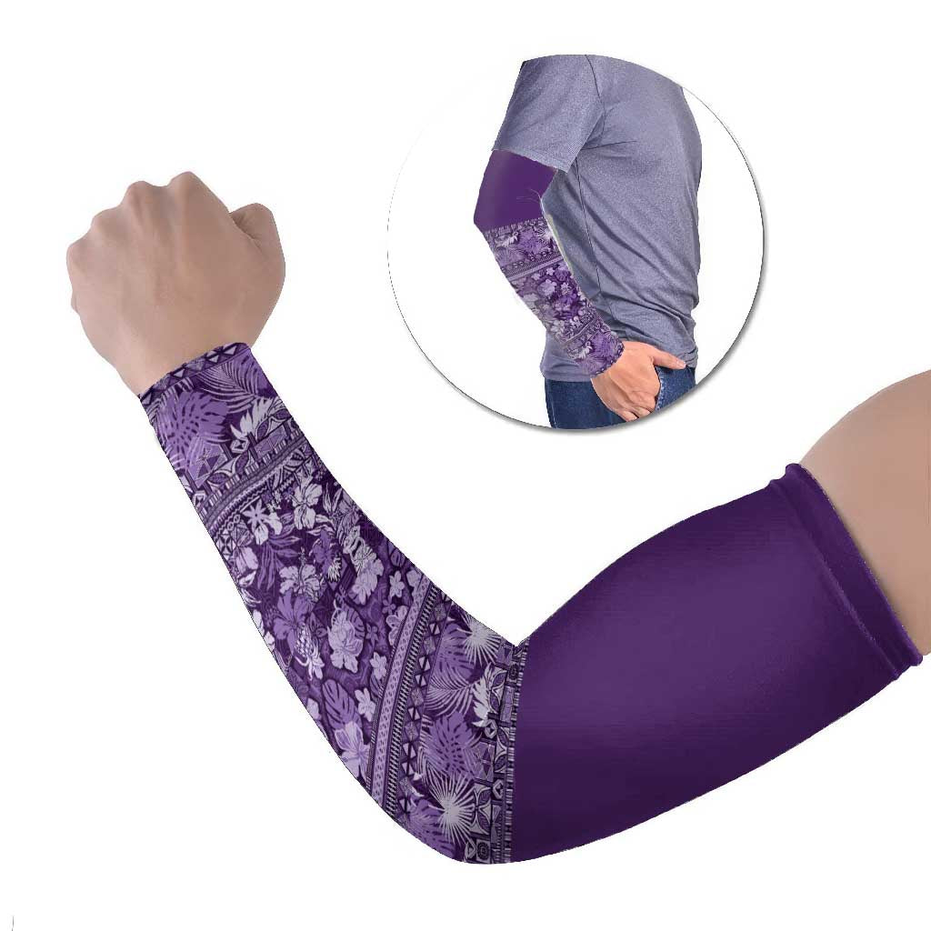 Hawaiian Tribal Elements Hibiscus Arm Sleeves Purple Pattern LT9 Set of 2 Purple - Polynesian Pride