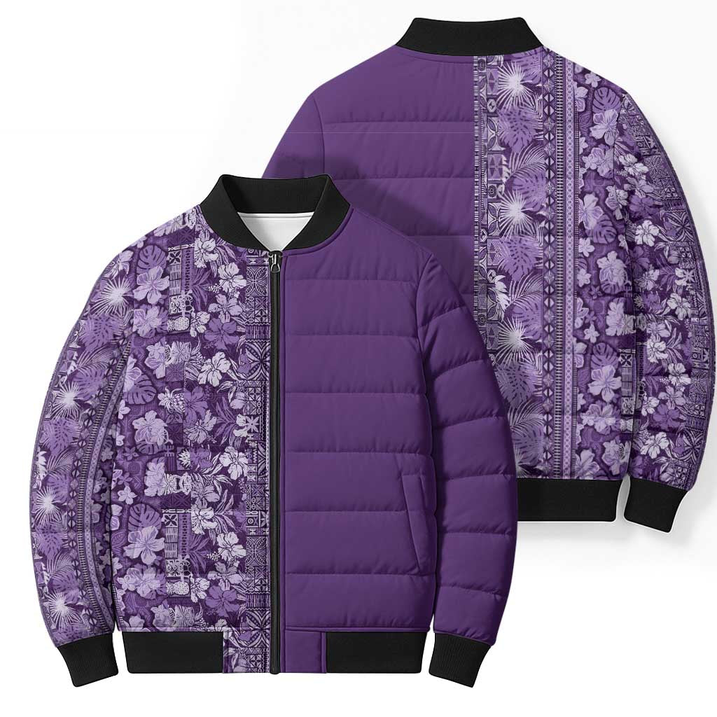 Hawaiian Tribal Elements Hibiscus Bomber Puffer Jacket Purple Pattern LT9 - Polynesian Pride