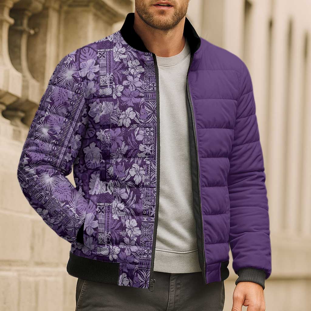 Hawaiian Tribal Elements Hibiscus Bomber Puffer Jacket Purple Pattern LT9 - Polynesian Pride