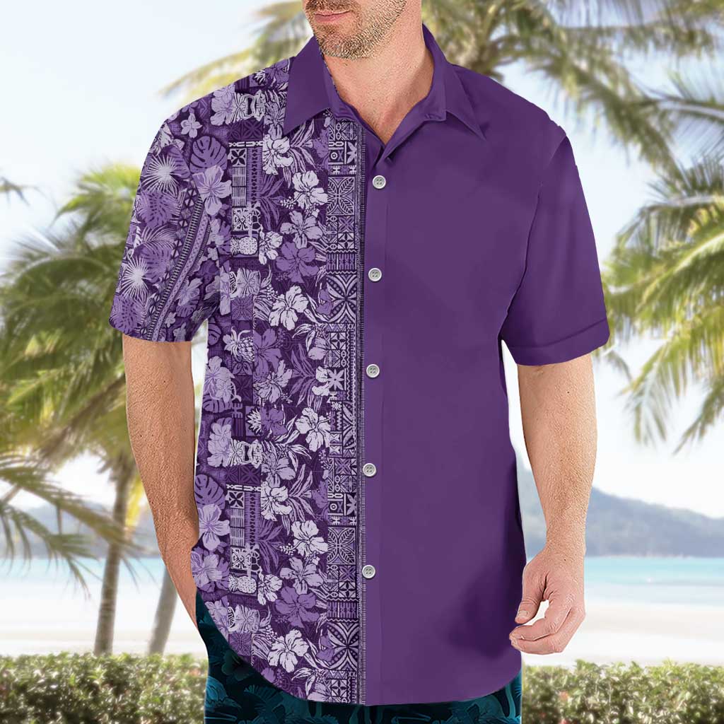 Hawaiian Tribal Elements Hibiscus Hawaiian Shirt Purple Pattern LT9 - Polynesian Pride