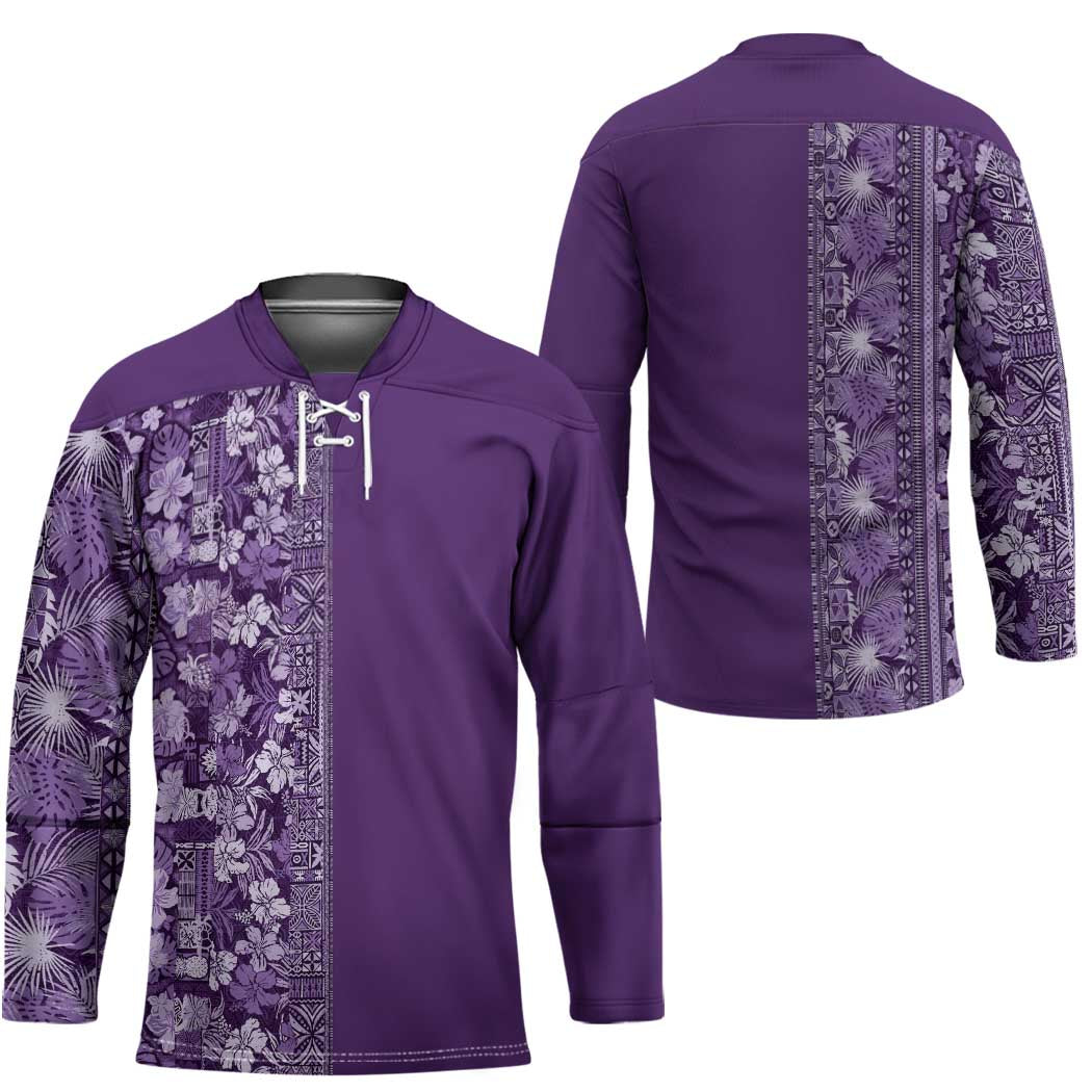Hawaiian Tribal Elements Hibiscus Hockey Jersey Purple Pattern LT9 - Polynesian Pride