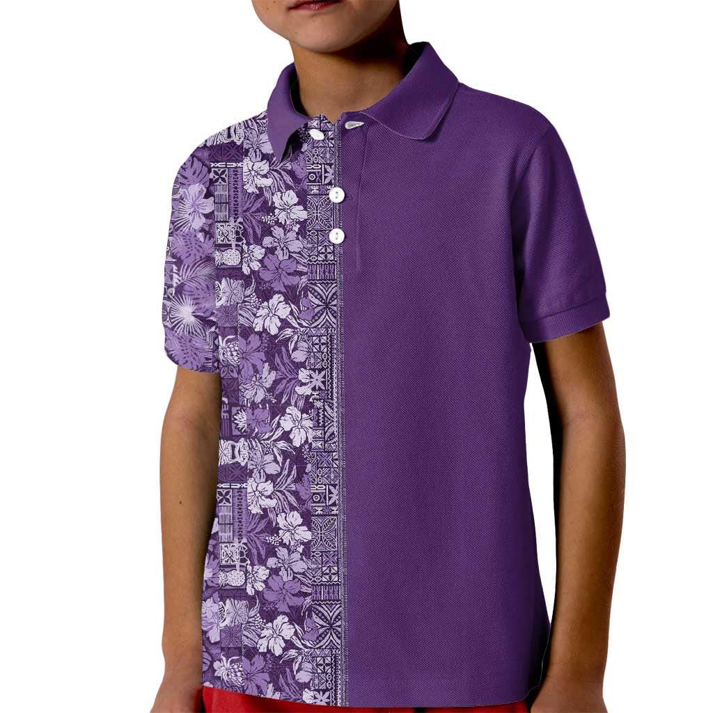 Hawaiian Tribal Elements Hibiscus Kid Polo Shirt Purple Pattern LT9 Kid Purple - Polynesian Pride