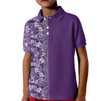Hawaiian Tribal Elements Hibiscus Kid Polo Shirt Purple Pattern LT9 Kid Purple - Polynesian Pride