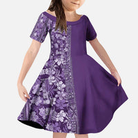 Hawaiian Tribal Elements Hibiscus Kid Short Sleeve Dress Purple Pattern LT9 KID Purple - Polynesian Pride