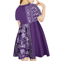 Hawaiian Tribal Elements Hibiscus Kid Short Sleeve Dress Purple Pattern LT9 - Polynesian Pride