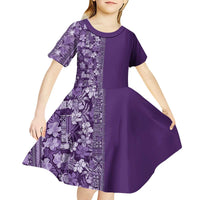 Hawaiian Tribal Elements Hibiscus Kid Short Sleeve Dress Purple Pattern LT9 - Polynesian Pride