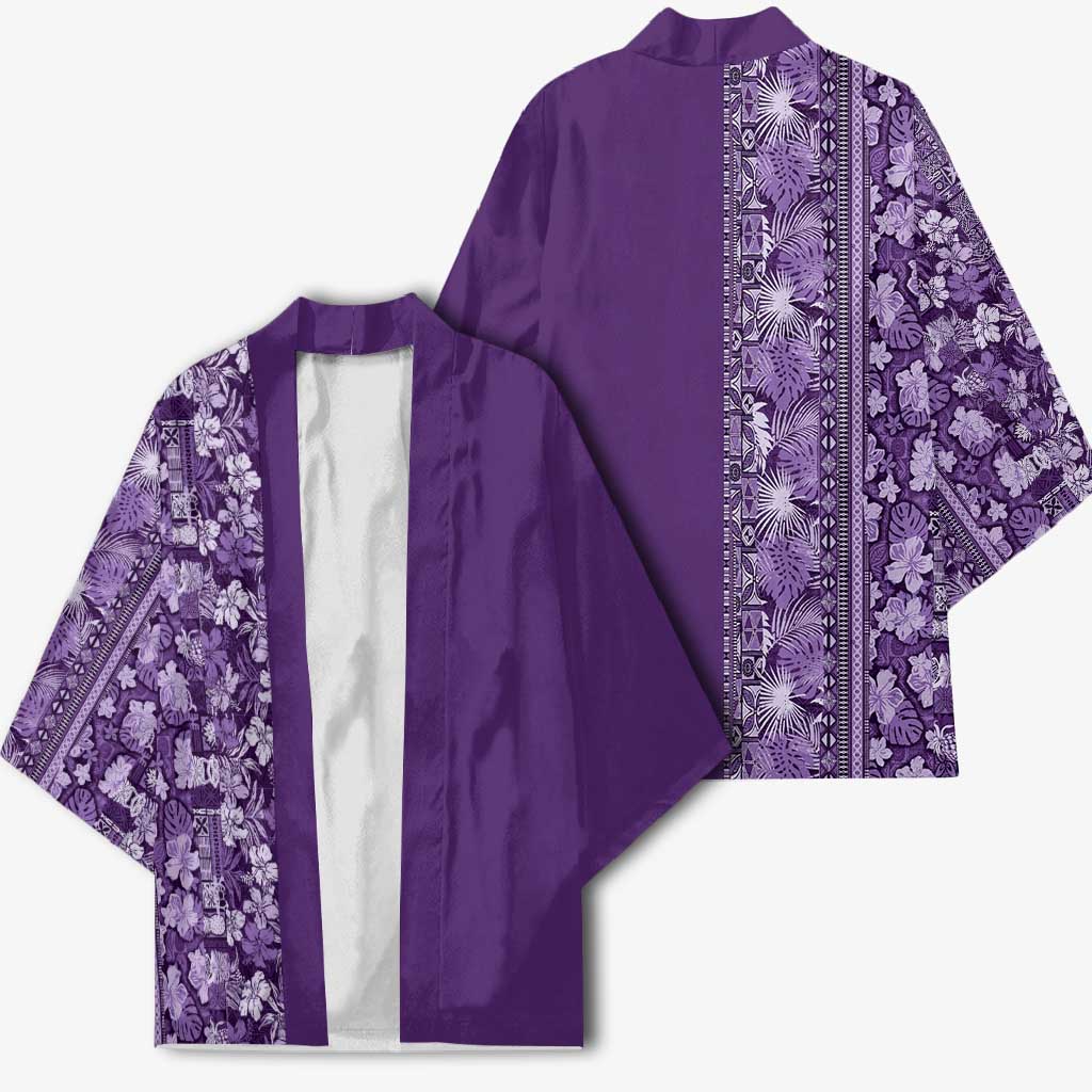 Hawaiian Tribal Elements Hibiscus Kimono Purple Pattern LT9 - Polynesian Pride