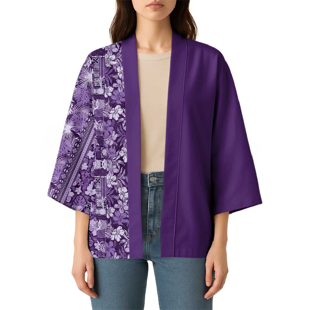 Hawaiian Tribal Elements Hibiscus Kimono Purple Pattern LT9 - Polynesian Pride