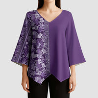 Hawaiian Tribal Elements Hibiscus Kimono Sleeve Blouse Purple Pattern LT9 - Polynesian Pride