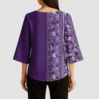 Hawaiian Tribal Elements Hibiscus Kimono Sleeve Blouse Purple Pattern LT9 - Polynesian Pride