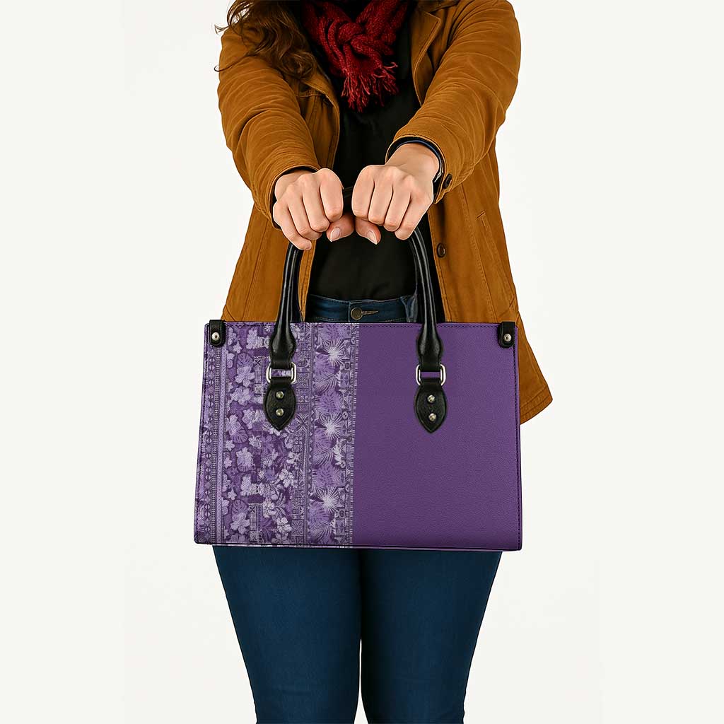 Hawaiian Tribal Elements Hibiscus Leather Bag Purple Pattern LT9 - Polynesian Pride