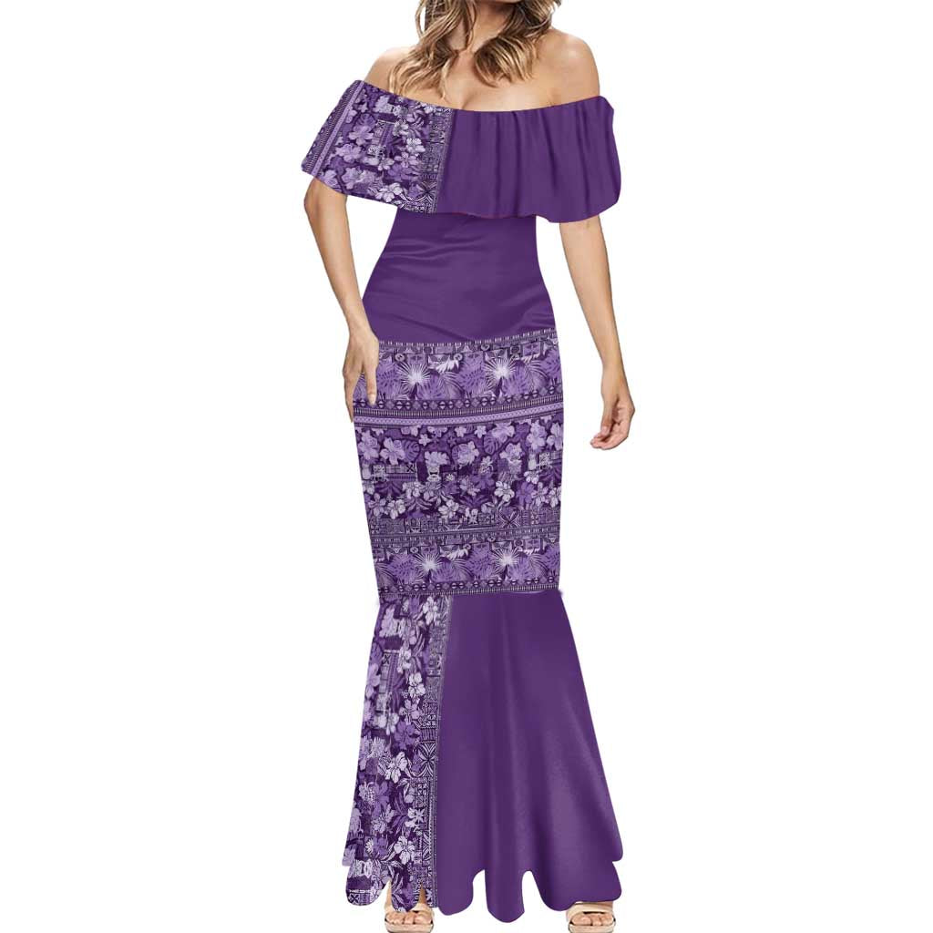 Hawaiian Tribal Elements Hibiscus Mermaid Dress Purple Pattern LT9 - Polynesian Pride