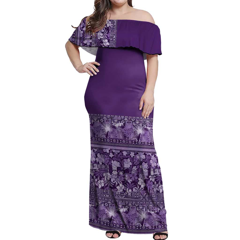 Hawaiian Tribal Elements Hibiscus Off Shoulder Maxi Dress Purple Pattern LT9 Women Purple - Polynesian Pride