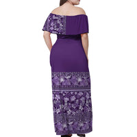 Hawaiian Tribal Elements Hibiscus Off Shoulder Maxi Dress Purple Pattern LT9 - Polynesian Pride