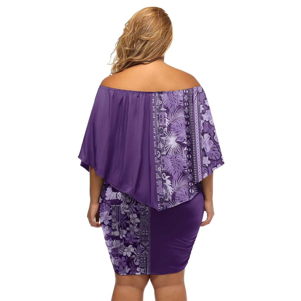 Hawaiian Tribal Elements Hibiscus Off Shoulder Short Dress Purple Pattern LT9 - Polynesian Pride