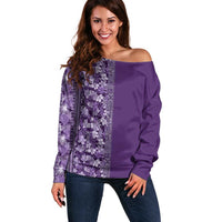 Hawaiian Tribal Elements Hibiscus Off Shoulder Sweater Purple Pattern LT9 Women Purple - Polynesian Pride