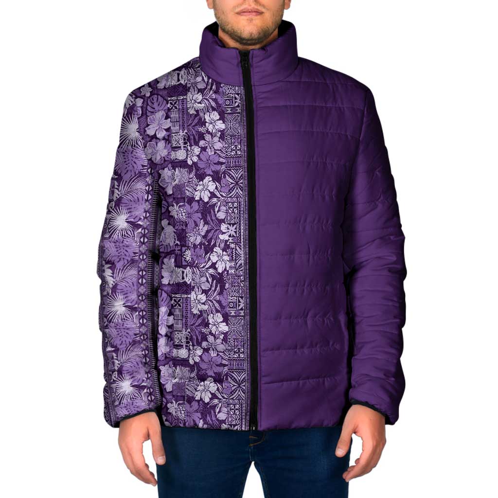 Hawaiian Tribal Elements Hibiscus Padded Jacket Purple Pattern LT9 Men Purple - Polynesian Pride