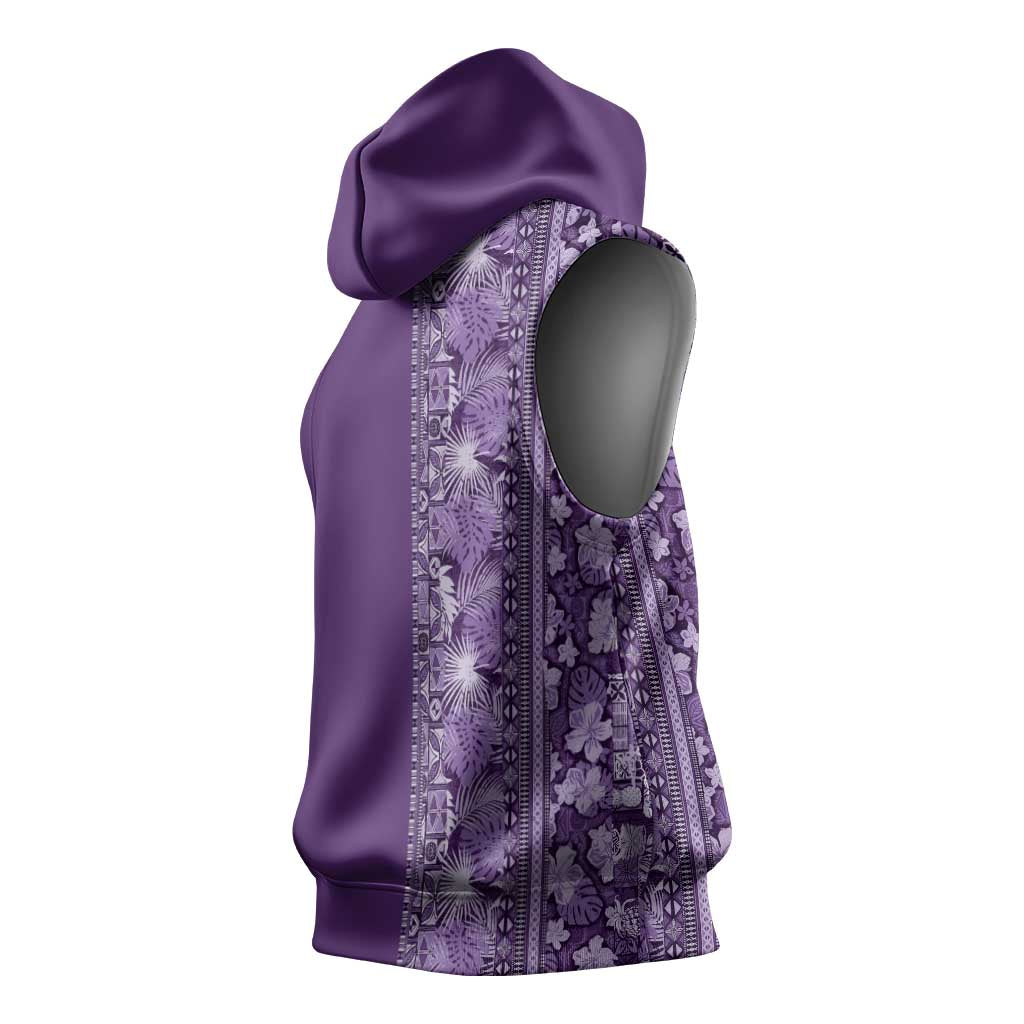 Hawaiian Tribal Elements Hibiscus Sleeveless Hoodie Purple Pattern LT9 - Polynesian Pride