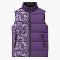 Hawaiian Tribal Elements Hibiscus Sleeveless Puffer Jacket Purple Pattern LT9 Unisex Purple - Polynesian Pride