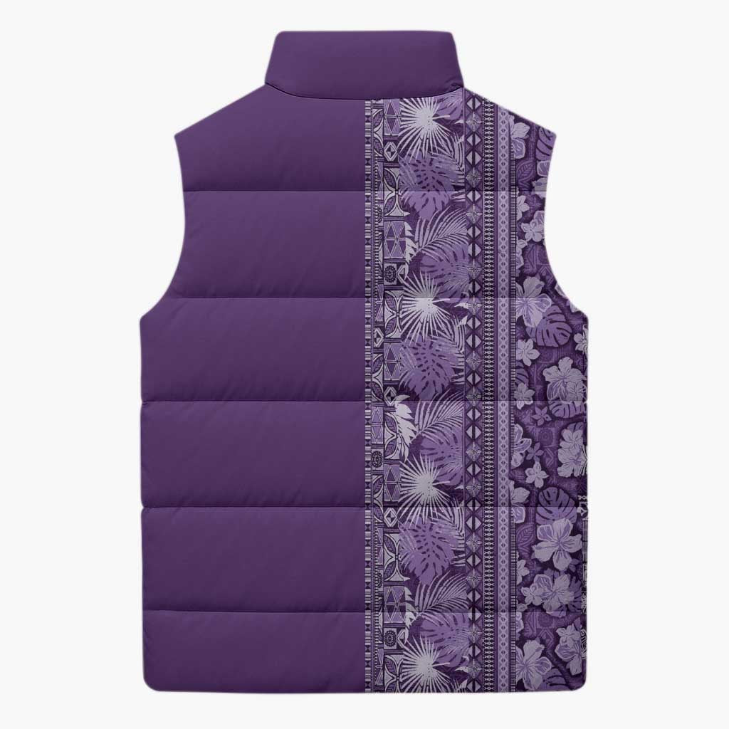 Hawaiian Tribal Elements Hibiscus Sleeveless Puffer Jacket Purple Pattern LT9 - Polynesian Pride