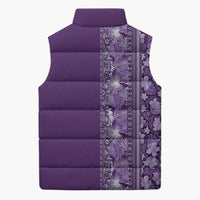 Hawaiian Tribal Elements Hibiscus Sleeveless Puffer Jacket Purple Pattern LT9 - Polynesian Pride