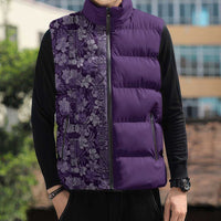 Hawaiian Tribal Elements Hibiscus Sleeveless Puffer Jacket Purple Pattern LT9 - Polynesian Pride